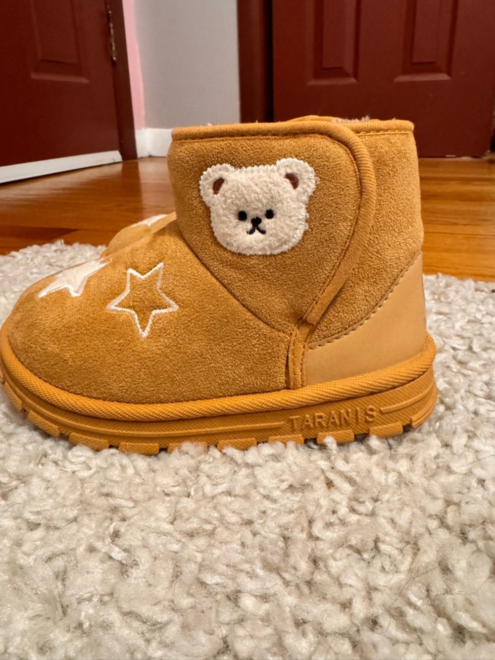 Kids Cozy Suede Bear Boot in Camel Brown